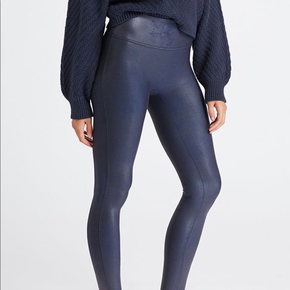 SPANX  Faux Leather Blue Leggings 26” NWOT
